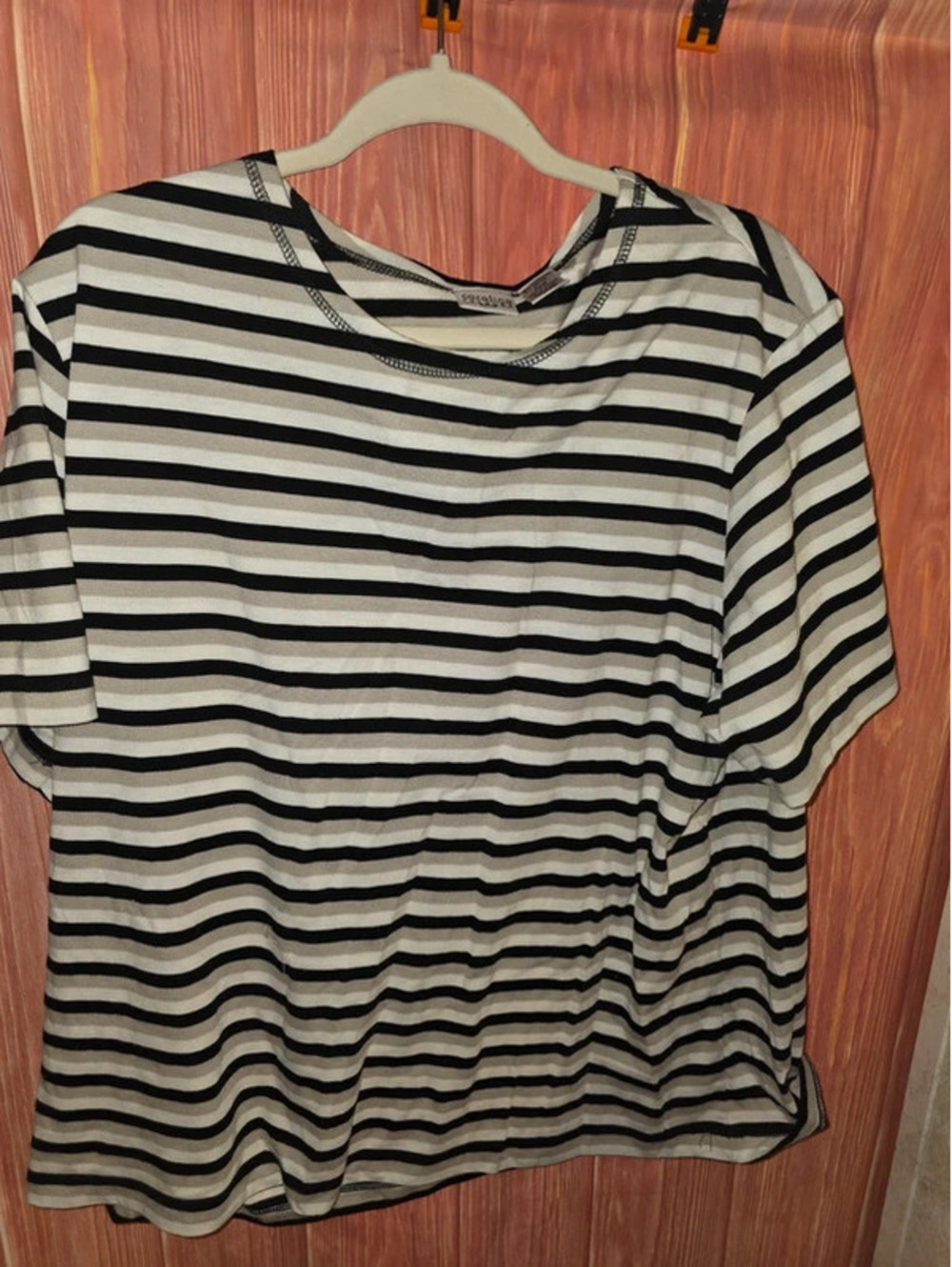 Carolina Colours Plus Striped Short Sleeve T-Shirt Top Tan Black White 20W